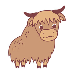 Cute animal bull yak. Vector illustration. The cartoon character is hand drawn and isolated on a white background.