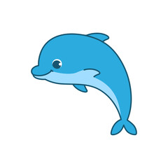 Cute animal dolphin. Vector illustration. The cartoon character is hand drawn and isolated on a white background.