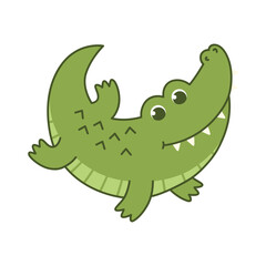Cute animal crocodile alligator. Vector illustration. The cartoon character is hand drawn and isolated on a white background.