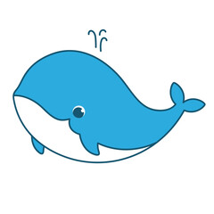 Cute animal whale. Vector illustration. The cartoon character is hand drawn and isolated on a white background. - 610375778