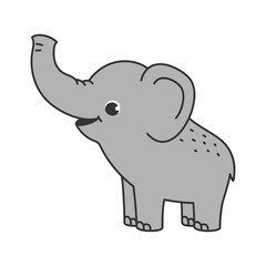 Cute animal elephant. Vector illustration. The cartoon character is hand drawn and isolated on a white background.