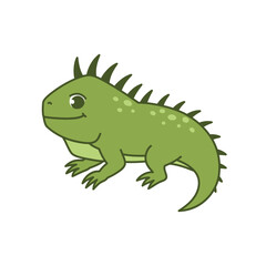 Cute animal iguana. Vector illustration. The cartoon character is hand drawn and isolated on a white background.