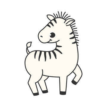 Cute animal zebra. Vector illustration. The cartoon character is hand drawn and isolated on a white background.