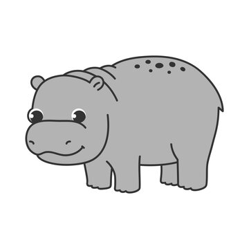 Cute animal hippo. Vector illustration. The cartoon character is hand drawn and isolated on a white background.
