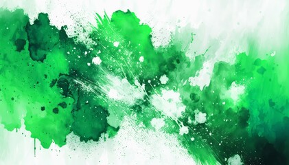 Abstract watercolor background. Green and white paint splashes. Generative AI.