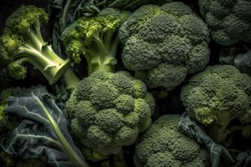 Full frame of fresh Broccoli. AI generated.
