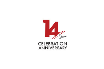14th, 14 years, 14 year anniversary anniversary with red color isolated on white background, vector design for celebration vector
