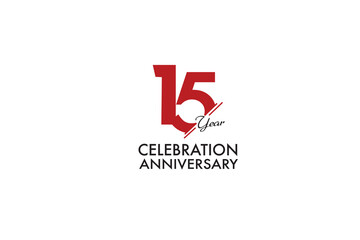15th, 15 years, 15 year anniversary anniversary with red color isolated on white background, vector design for celebration vector