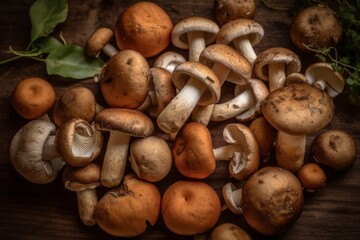 Fototapeta premium Full frame of fresh Mushrooms. AI generated.
