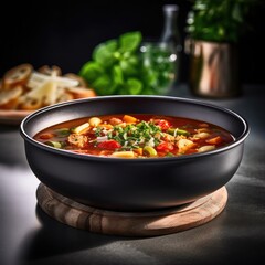 Minestrone Soup A traditional Italian vegetable soup made with a mix of seasonal vegetables, beans, and pasta or rice.