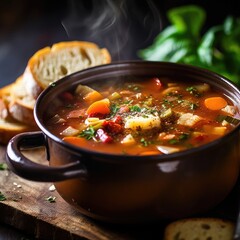 Minestrone Soup A traditional Italian vegetable soup made with a mix of seasonal vegetables, beans, and pasta or rice.