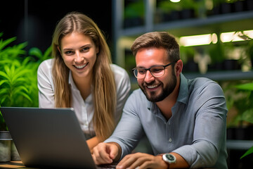Powerful Partnerships: Two Young Business Colleagues Driving Innovation. Generative AI Ilustration