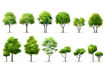 Collection of trees isolated on white background high resolution. generative ai
