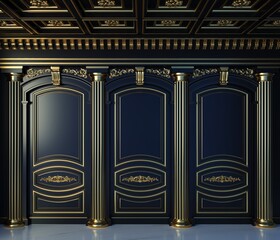 Classic wall of blue and gold wood panels