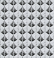 Snow white seamless knitted texture. Beautiful lace with a pattern in the form of trees crocheted. Cotton yarn. Guipure on a black background.