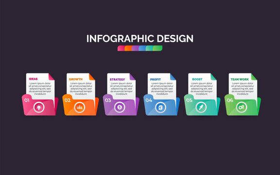 Creative infographic visualization and business icons. Concept with 6 options, steps, process for presentation, layout, diagram chart, anual report. Vector illustration