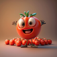 Cute Cartoon tomato Character. Generative Ai