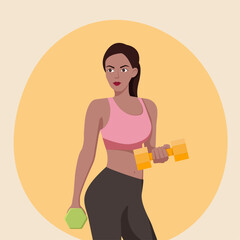 sport girl with dumbbells are doing exercises