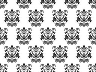 Damask digital paper seamless floral pattern.  Flowers on a black and white background. Luxury Royal Wallpaper..