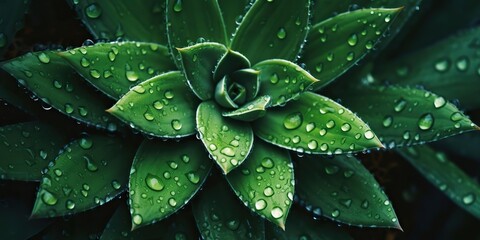 AI Generated. AI Generative. Green tropic exotic plant flower leaf succulent with water rain drop illustration photo. Graphic Art