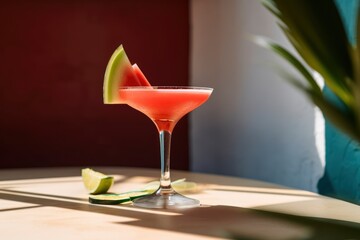 Cocktail with watermelon on a table in a restaurant. Generative AI