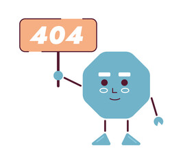 Octagon holding 404 sign vector empty state illustration. Editable not found for UX, UI design. Octangle nut little guy isolated flat cartoon character on white. Error flash message for website, app