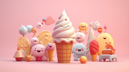 Obraz premium Adorable Pastel Ice Cream Cone ; Generating AI Illustration