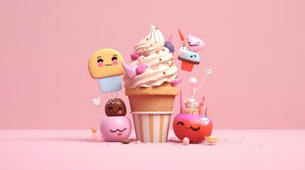 Adorable Pastel Ice Cream Cone ; Generating AI Illustration
