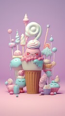 Fototapeta premium Adorable Pastel Ice Cream Cone ; Generating AI Illustration