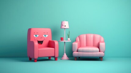 Sofa Cushion In Living Room With Pastel Background ; Generating AI Illustration