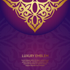 Gold and violet Indian background. Luxury pattern template. Vector abstract design elements. Great for invitation and greeting cards, packaging, flyer, wallpaper or any desired idea. Asian ornament