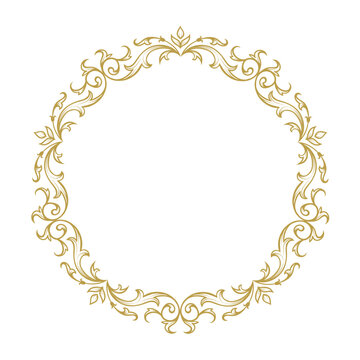 Floral circle Frame in classic style. Cute retro calligraphic fram