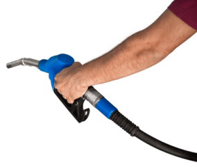 Human hand holding a gas nozzle