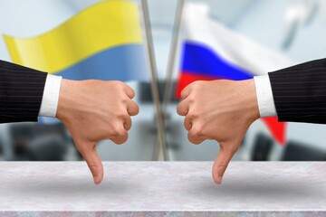 Diplomatic negotiation, Russia and Ukraine flags