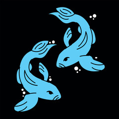 Astrological zodiac sign. Pisces Symbol. Constellations. Colorful isolated icon. Cartoon style. Logo, print, avatar template. Vector flat illustration isolated on background