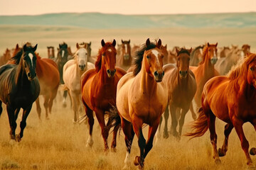 Majestic Equine Herd in Full Gallop. Generative AI