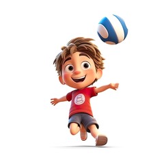 Cute boy 3D style, saving the ball - generative AI illustration