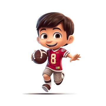 Cute boy 3D style, playing and training with the ball - generative AI illustration