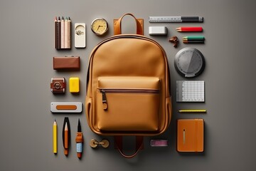 organized School supplies and accesories isolated.Back to school.ai generated