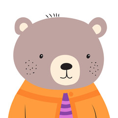 bear character portrait in flat style, isolated vector