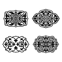 Islamic ornament vector, persian motiff. Asian floral designs. Abstract Asian elements of the national pattern of the ancient nomads of the Kazakhs. Circular geometric symbols set. Abstract mosaic.