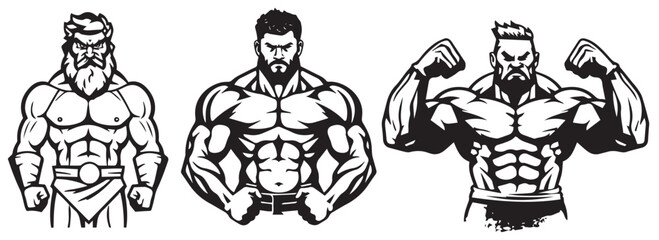 Muscle strong man vector illustration silhouette - obrazy, fototapety, plakaty