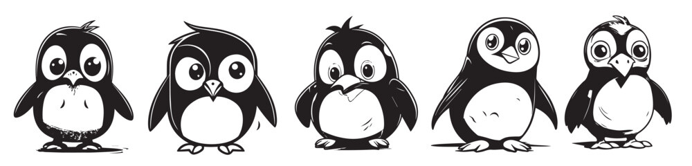 Cute penguin vector silhouette illustration - obrazy, fototapety, plakaty
