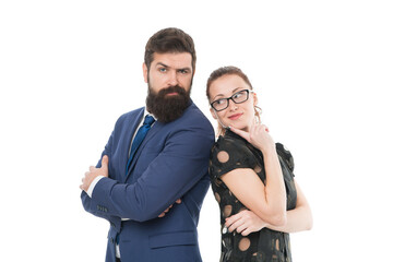 Runing office. Office secretary and company owner. Sexy lady in office wear. Sensual woman and bearded man. Employment office. Human resources. HR. Job vacancies. Administrative duties