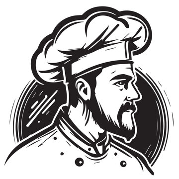 Cheef cook man heads vector illustration silhouette