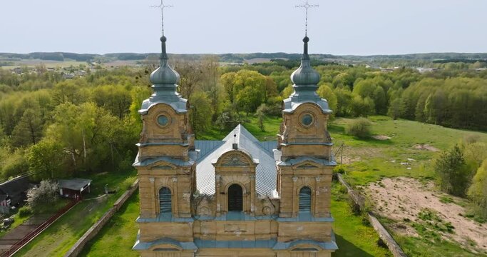 flight over the spiers of a neo-gothic temple