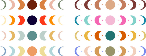 Colorful retro moon phases. Vector graphic print
