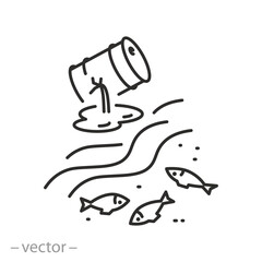 river and dead fish icon, ecocide water resources, environmental pollution, line symbol on white background - editable stroke vector illustration eps10