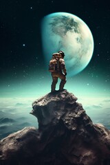 Obraz na płótnie Canvas illustration, astronaut on the edge of a rock, ai generative