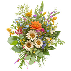 beautiful  wildflowers  round bouquet for bridal . Generative AI. transparent PNG - obrazy, fototapety, plakaty